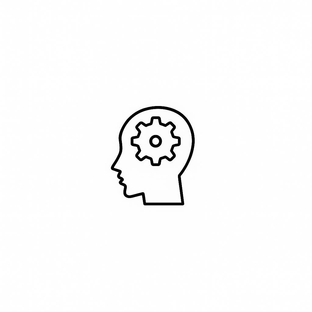 Ikon profil kepala dengan roda gigi yang melambangkan Laporan Snapshot Mind Modes™ Pribadi.
