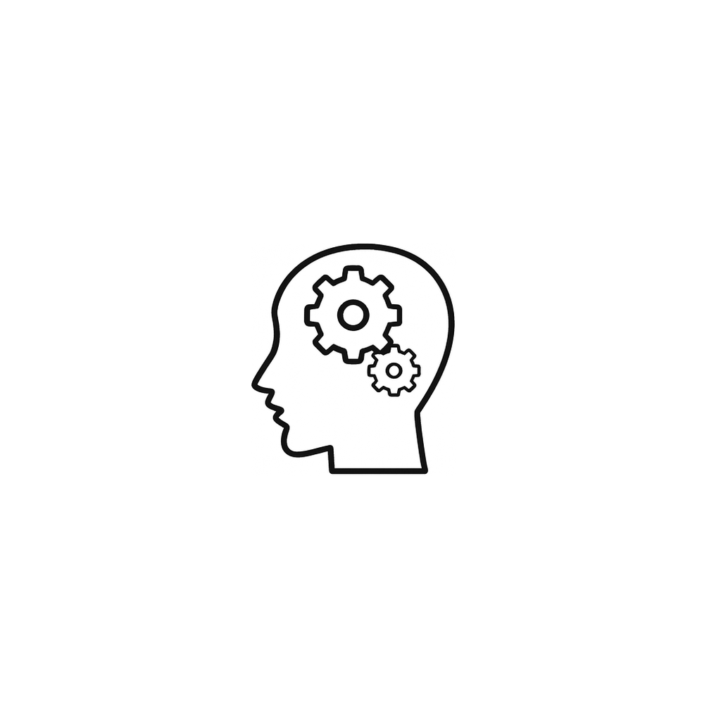 Ikon profil kepala dengan beberapa roda gigi yang melambangkan laporan pribadi Mind Modes™ yang dipersonalisasi.