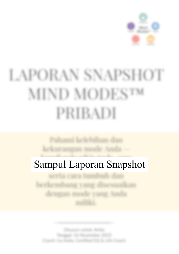 Pratinjau sampul Laporan Snapshot Mind Modes™ Pribadi yang menampilkan desain laporan ringkas dan bersih.