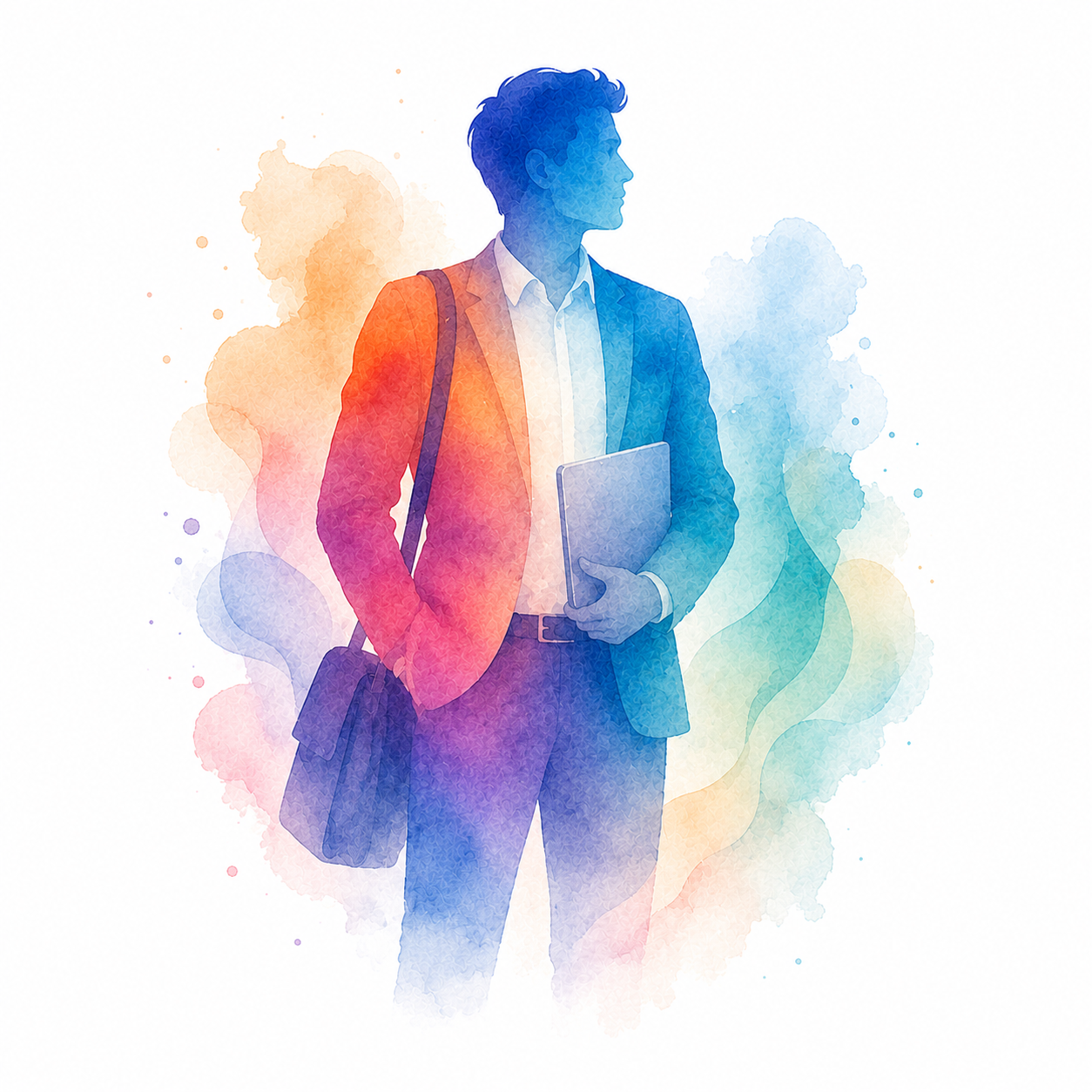Siluet watercolor profesional dewasa dalam postur bekerja.